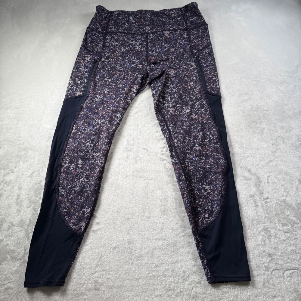Athleta Ultimate Stash II Tight Women L Purple Floral Mesh High Rise Leggings